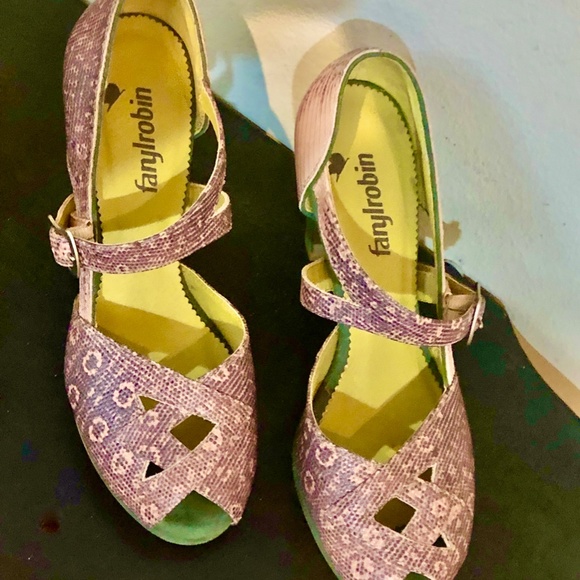 Faryl Robin 1940's Style Platform Pumps From Anthropology/ Pink, Green - 6.5M - Picture 11 of 14